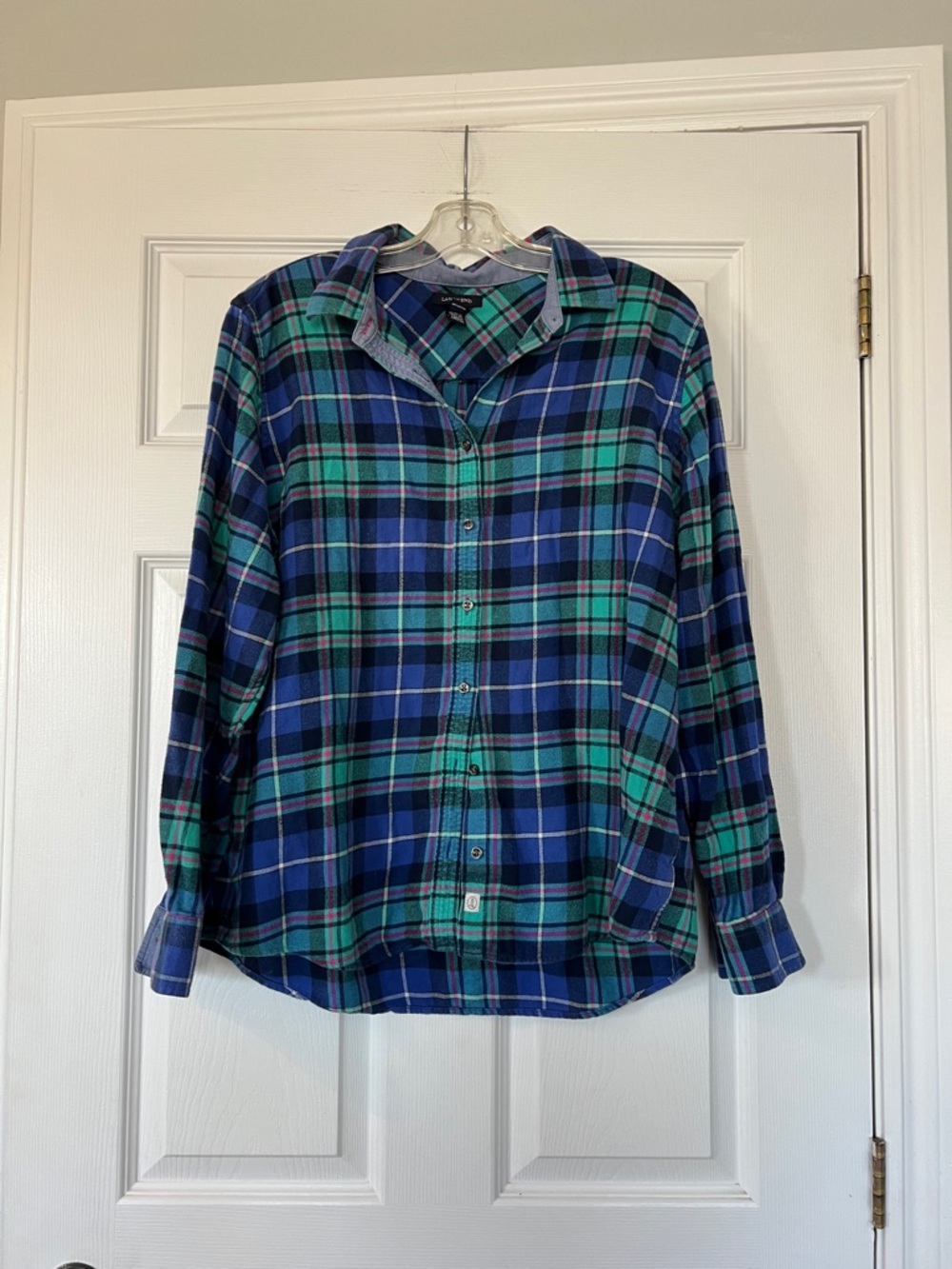 Lands' End Blue and Green Plaid Button-Down Shirt